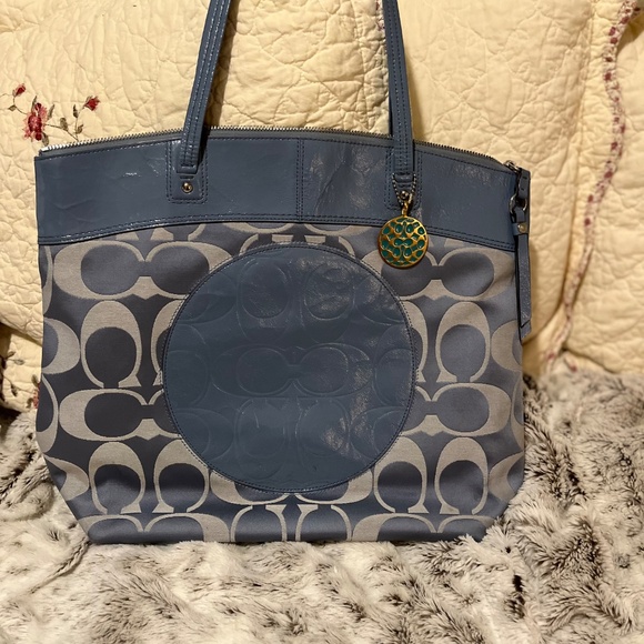 Authentic Coach Laura Baby Blue Large Tote No. F18335 Signature CC’s Monogram - Picture 3 of 14